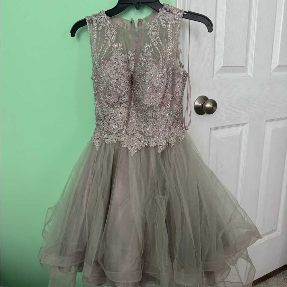 Silver Gray Tiered Embellished A-line Dress for Weddings